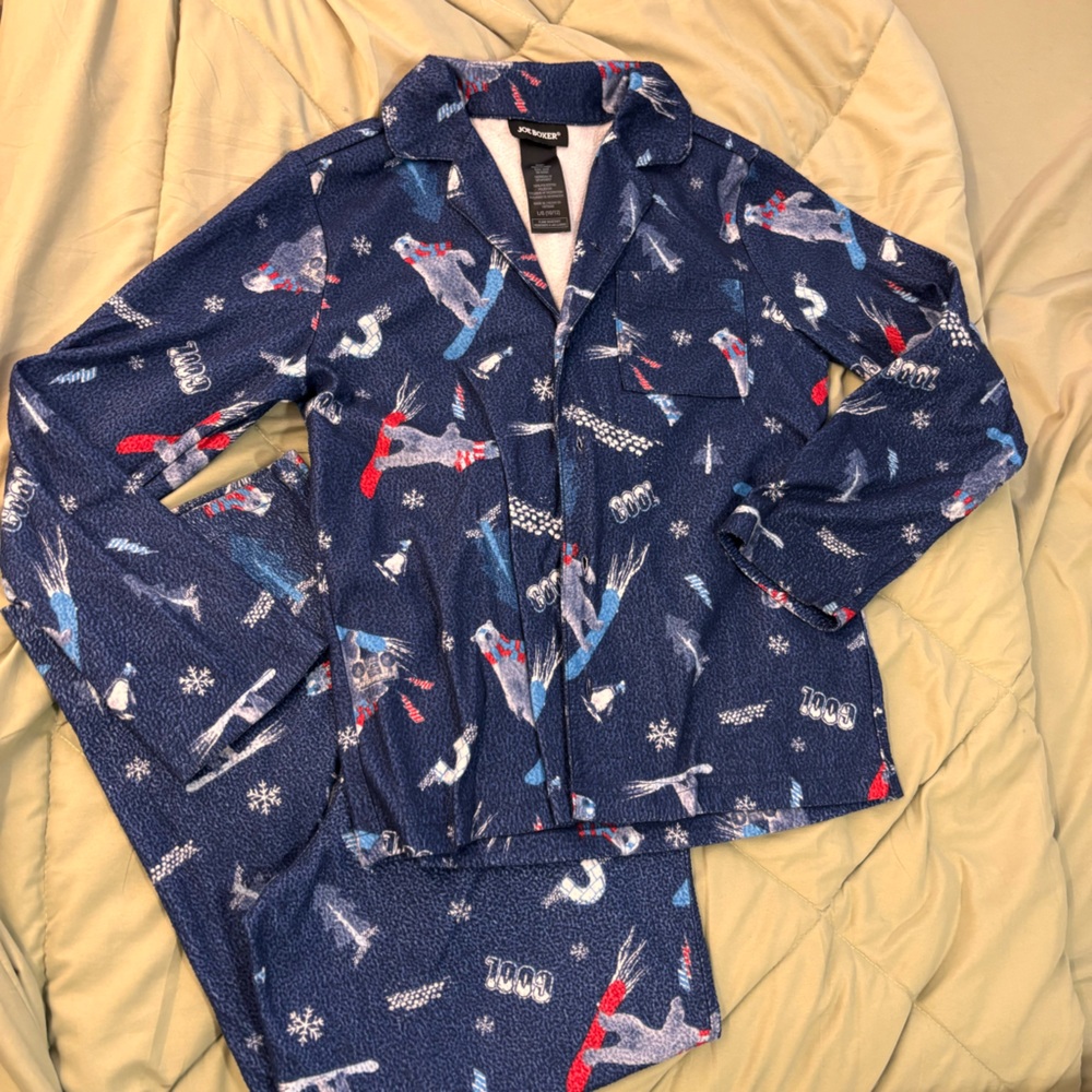 Joe Boxer Navy Pajama Top with Polar Bear Winter Scene Size Large 10
